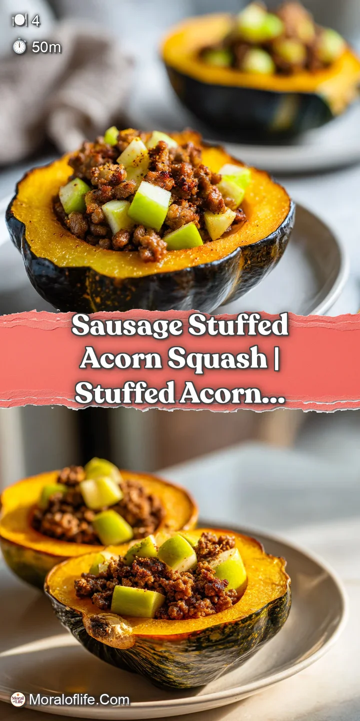 Close-up of sizzling browned sausage stuffing inside a tender, bright orange squash bowl with a glistening surface.