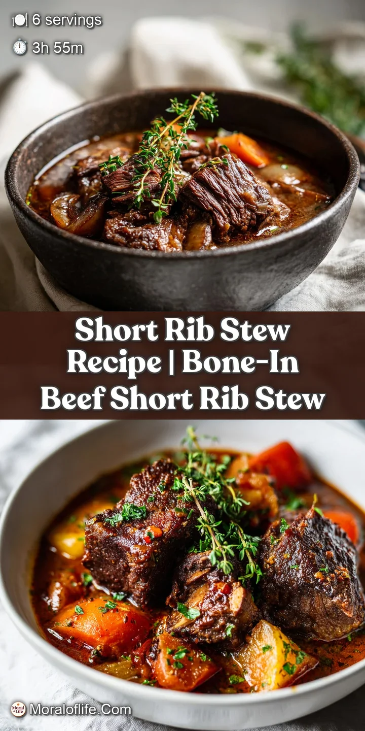 Close-up of glistening, fork-tender short rib, braised in a deep red wine sauce, highlighting marbling and texture. Mouthw...