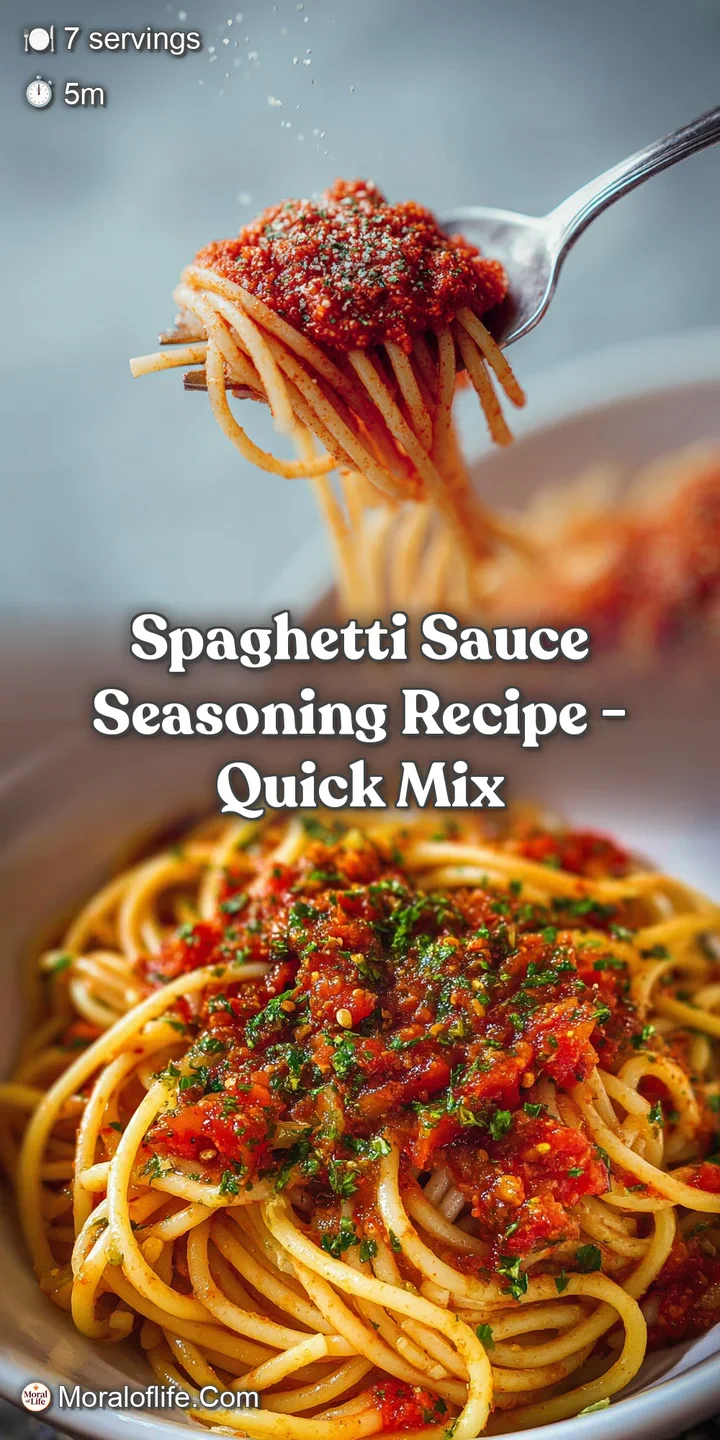 Deep red spaghetti sauce simmering in a pan, herbs and spices visible, ready to be spooned over pasta for a quick meal.
