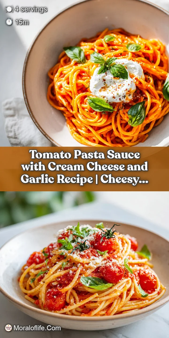 Close-up of a bubbling, rich red tomato sauce with melted cream cheese and tender pasta strands.