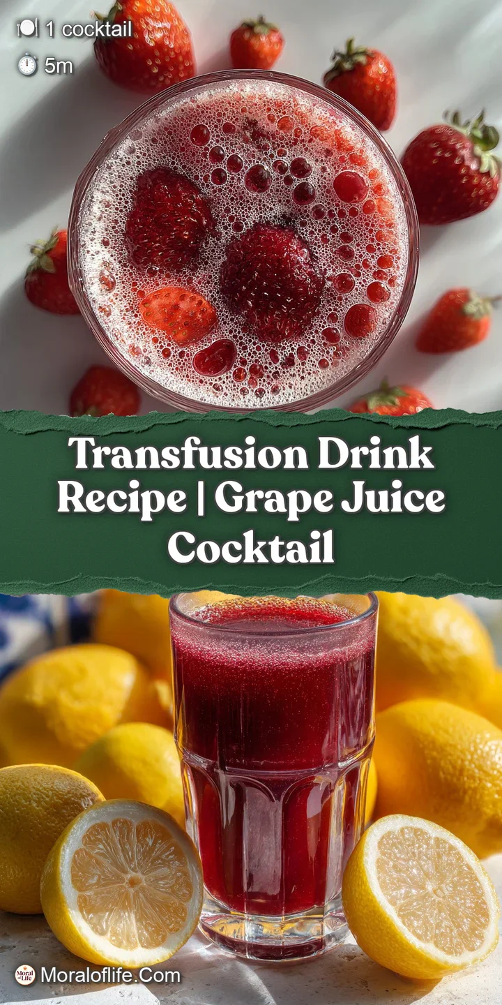 Close-up of a ruby-red Transfusion cocktail; ice sparkles, hints of lime. Refreshing summer drink.