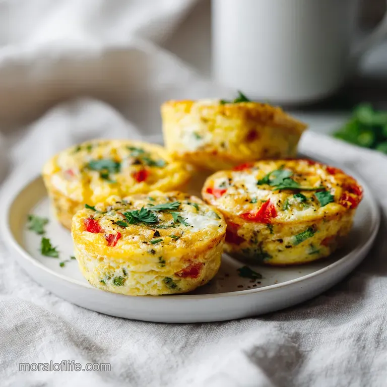 Two golden egg bites served on a small plate, with fresh parsley. Crisp edges hint at a soft, airy interior, ready to eat.