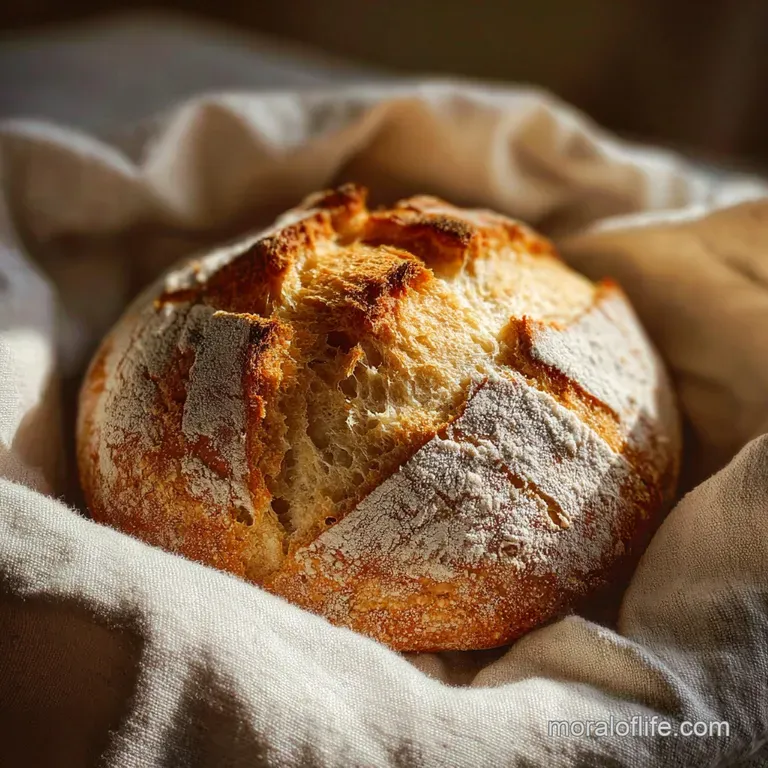 Slices of crusty bread with visible air pockets, served with creamy butter. Golden crumbs scatter the wooden board.