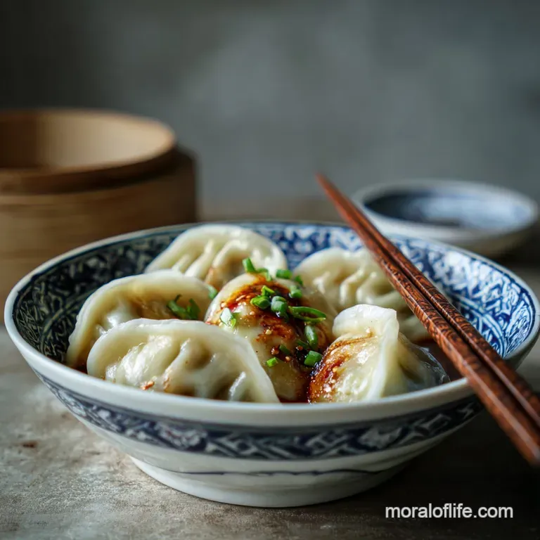 Perfectly pleated dumplings, artfully arranged, showcase their delicate, hand-crafted texture on a white plate.
