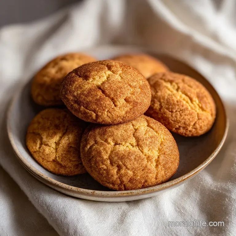 Stack of warm snickerdoodle cookies on a rustic wooden board, lightly dusted with cinnamon.
