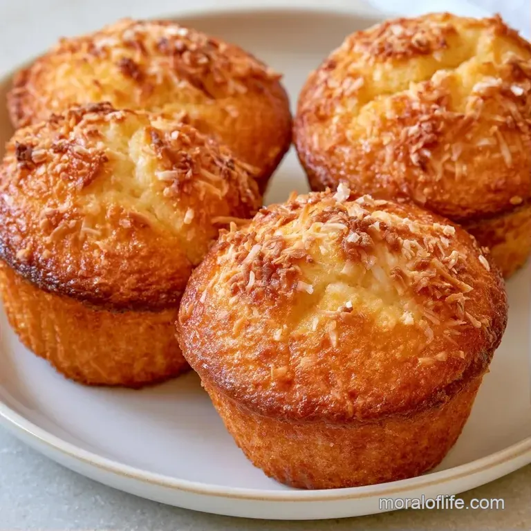 Three elegant cupcakes on a marble platter, each topped with velvety white icing and a pinch of golden coconut shreds.
