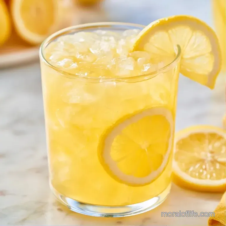 A frosted glass of creamy white citrus drink on a wooden tray with fresh lemon wedges and mint leaves scattered.