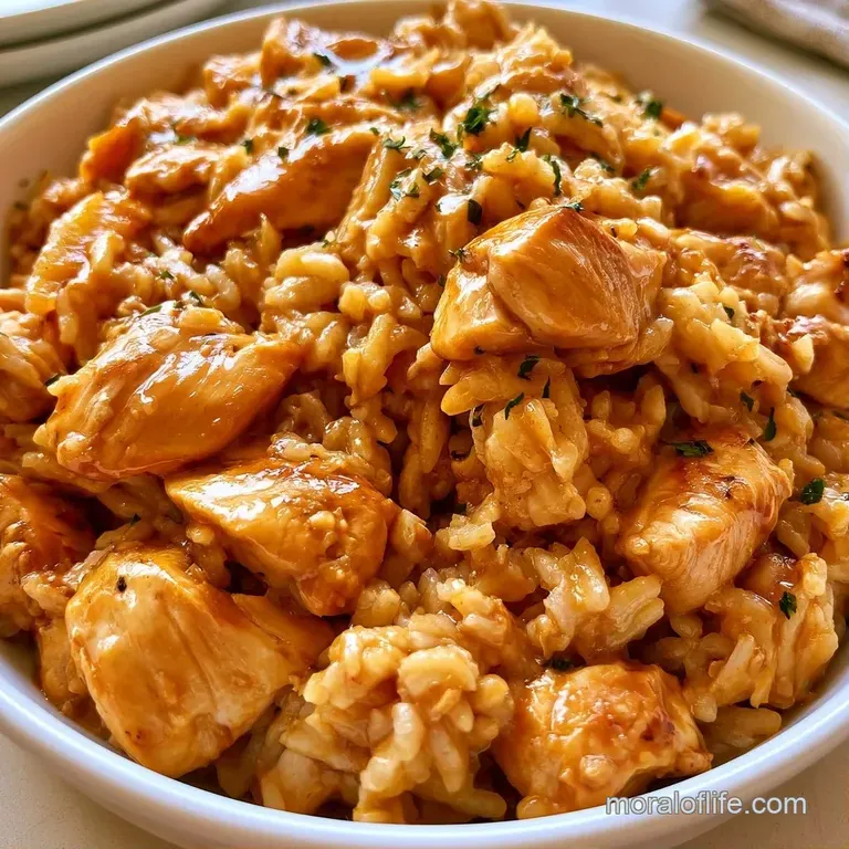 A mound of fluffy white rice and tender chicken topped with sliced scallions on a matte black ceramic dinner plate.