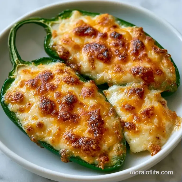 A white ceramic bowl of cheesy dip surrounded by crisp green peppers and golden toasted bread on a wood board.