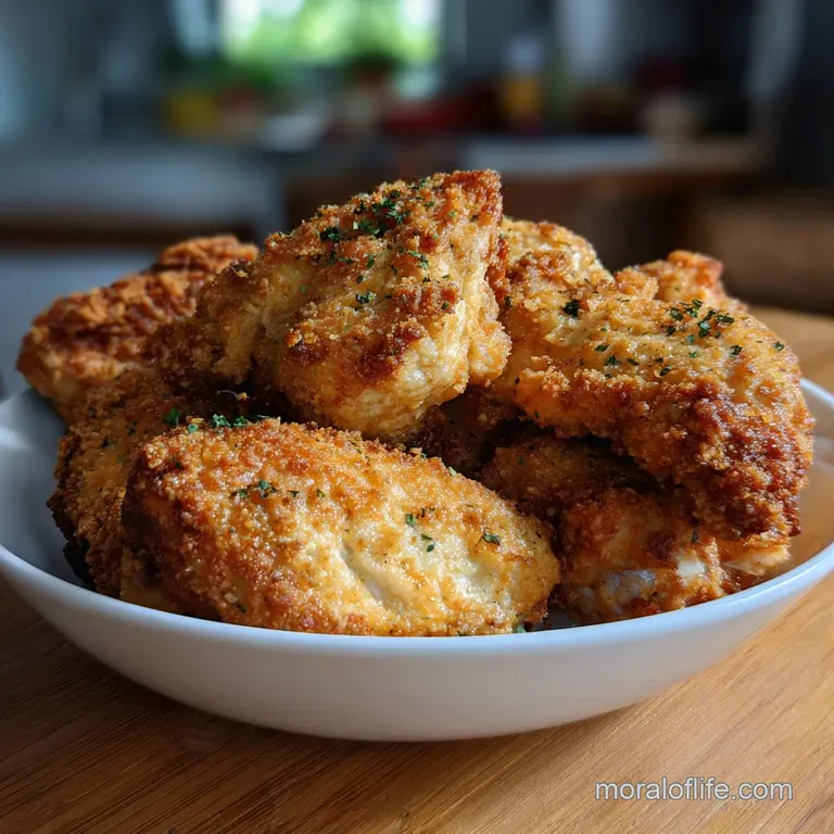 Two air-fried chicken thighs artfully plated with vibrant green beans. The crispy skin and juicy interior invite immediate...