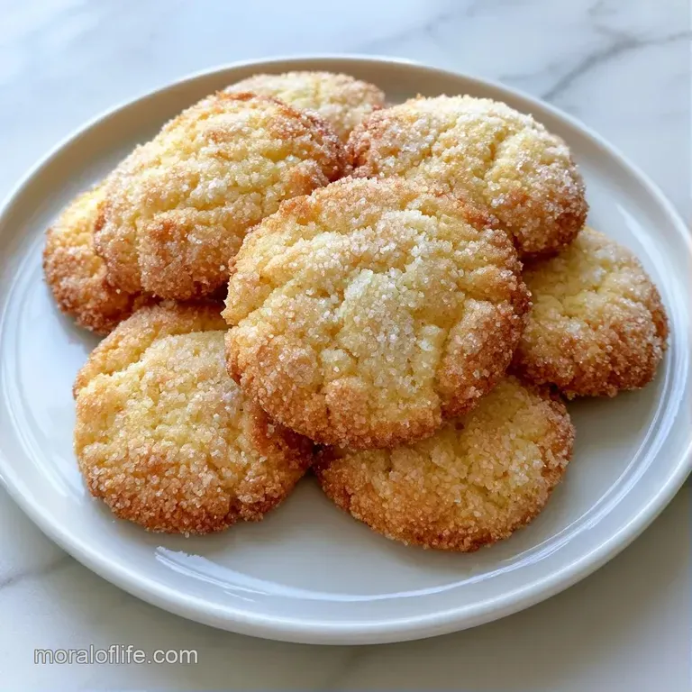 Neatly stacked pale yellow cookies on a white ceramic plate accented by bright lemon slices and mint leaves.