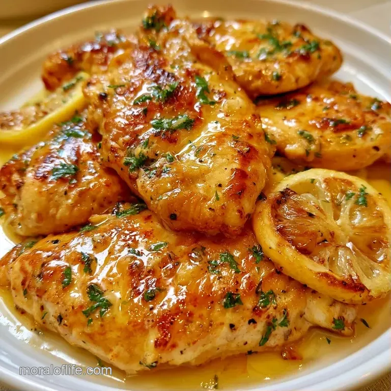 Sliced moist chicken breast on a white plate, drizzled with golden sauce and paired with vibrant steamed carrots.