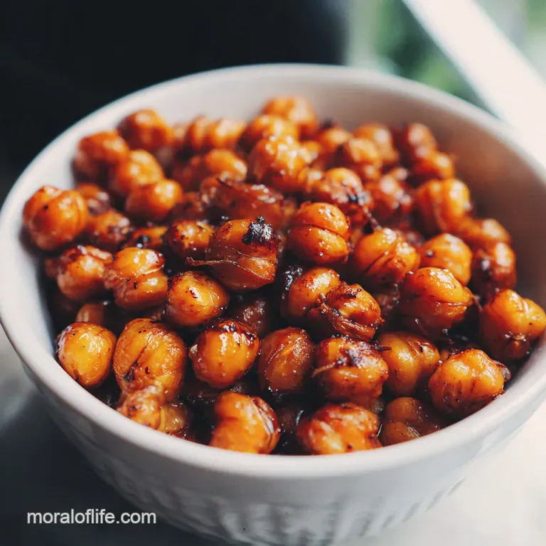Rustic bowl filled with warm, seasoned roasted chickpeas, steam rising, hinting at their crunchy exterior and soft interior.