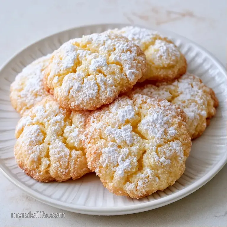 Bright yellow citrus cookies stacked on a white ceramic plate, accented by a fresh lemon slice and mint leaf.