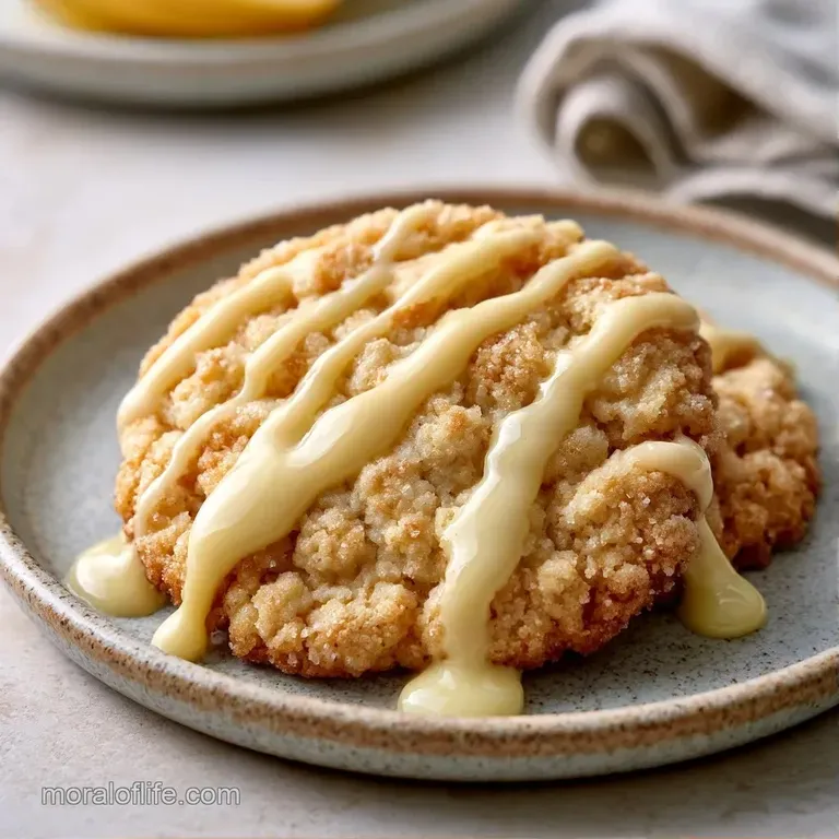 Elegant stack of citrus-glazed cookies on a white marble slab, accented by fresh, bright yellow lemon slices.
