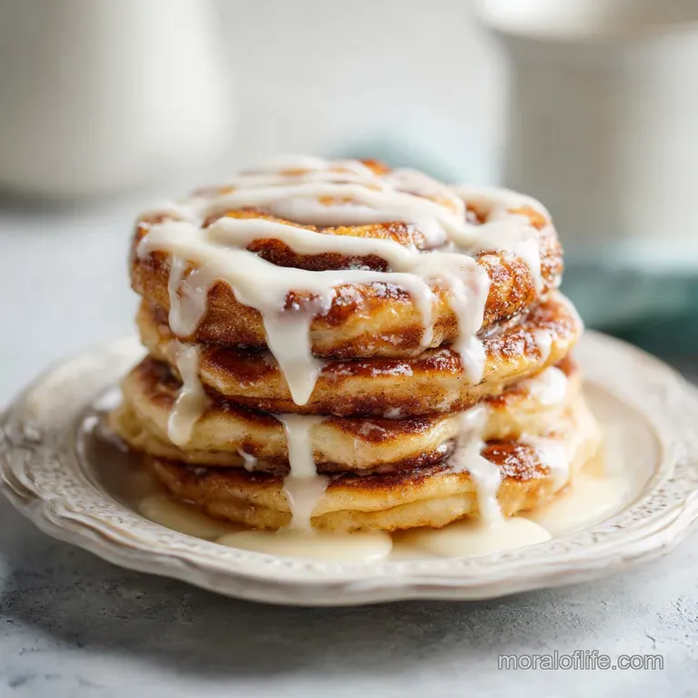 Fluffy Cinnamon Roll Pancakes with Glaze