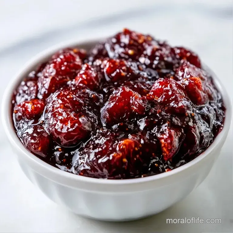 Thick, seed-speckled purple jam spread over a toasted golden baguette with a pat of melting yellow butter.