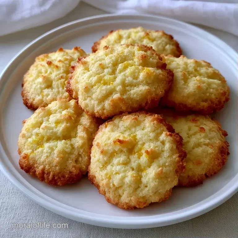 A stack of zesty yellow cookies on a marble slab, garnished with bright lemon slices and a fresh mint sprig.