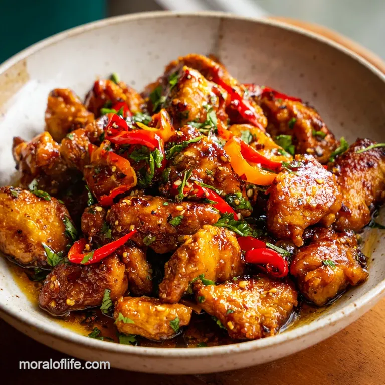 Glossy honey-glazed chicken arranged on a white plate, paired with fluffy white rice and steamed broccoli; a balanced, col...