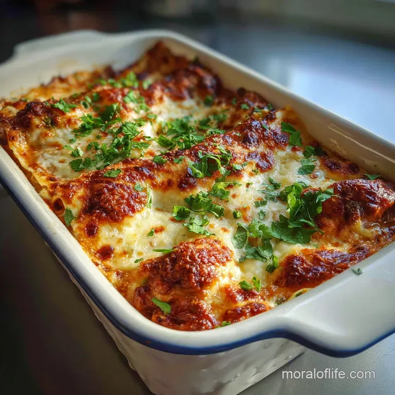 A slice of layered lasagna on a white plate, steam rising, showcasing the rich meat sauce, cheese, and perfectly cooked no...
