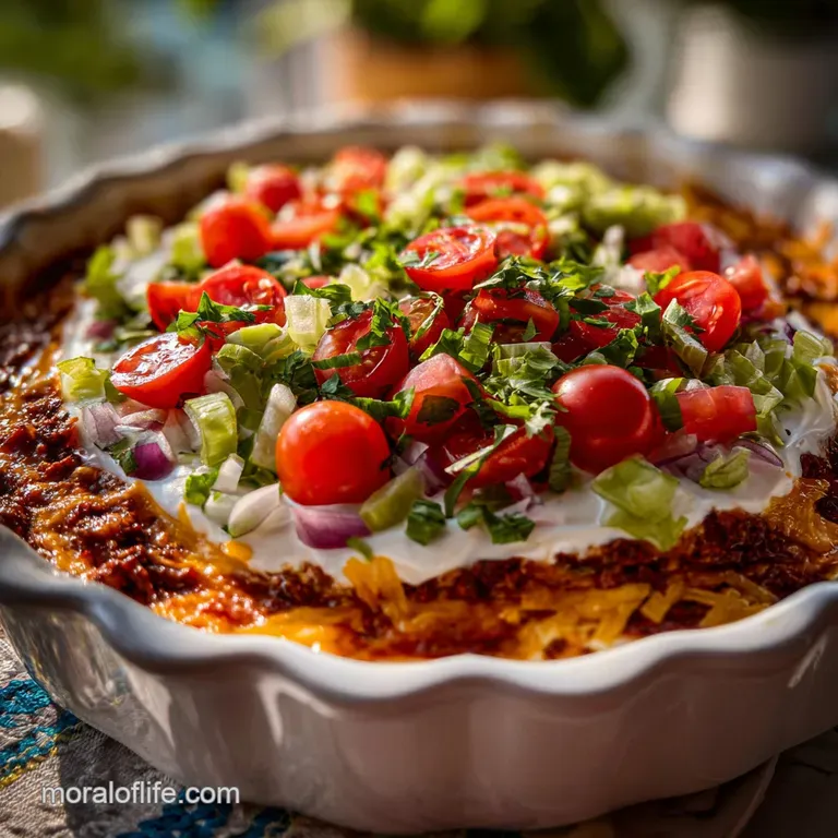 Individual portions of vibrant taco dip served in small glass cups, garnished with cilantro and a sprinkle of chili powder.