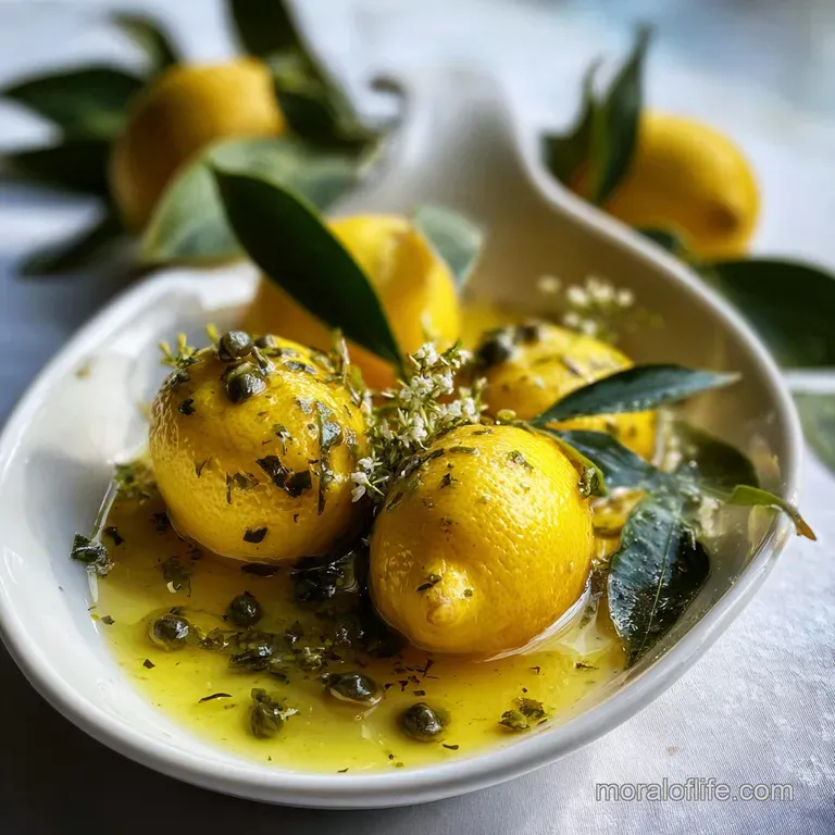 Flaky white fish glistening with lemon caper sauce, artfully plated with sprigs of parsley and sliced lemon. Elegant dining.