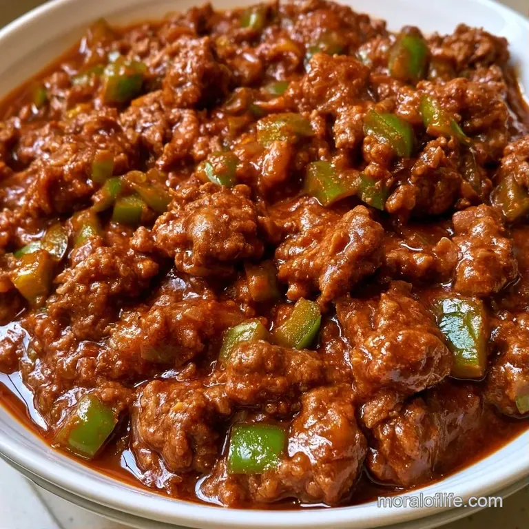 Rustic white bowl of thick red stew topped with a swirl of cool sour cream and vibrant, thinly sliced green onions.