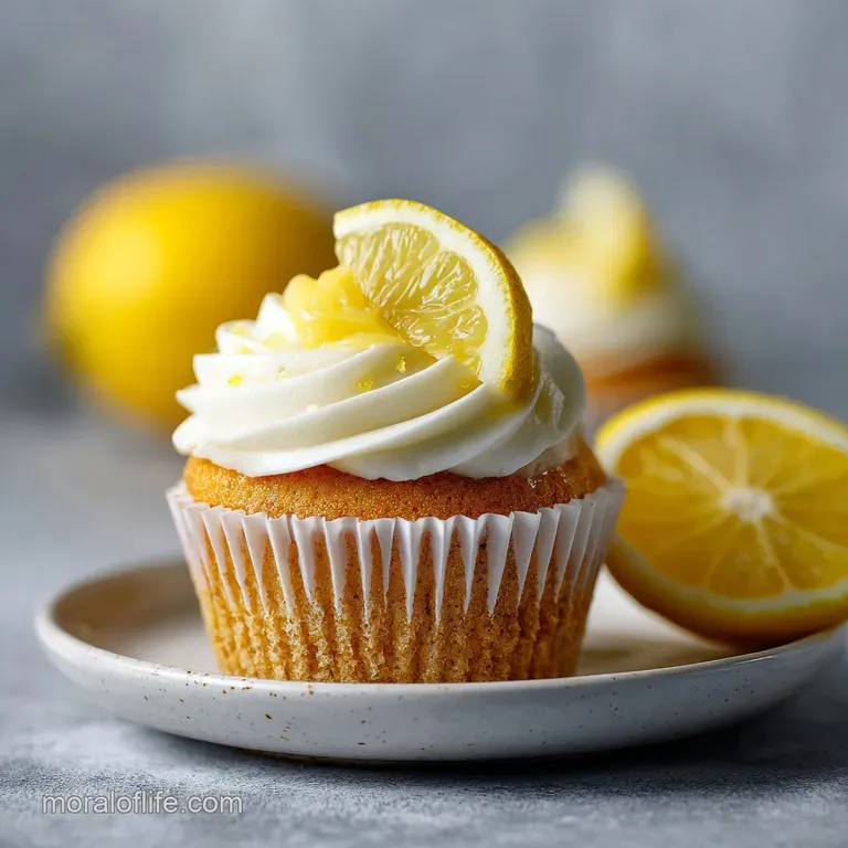 A trio of delicate lemon cupcakes artfully arranged with a dusting of powdered sugar.