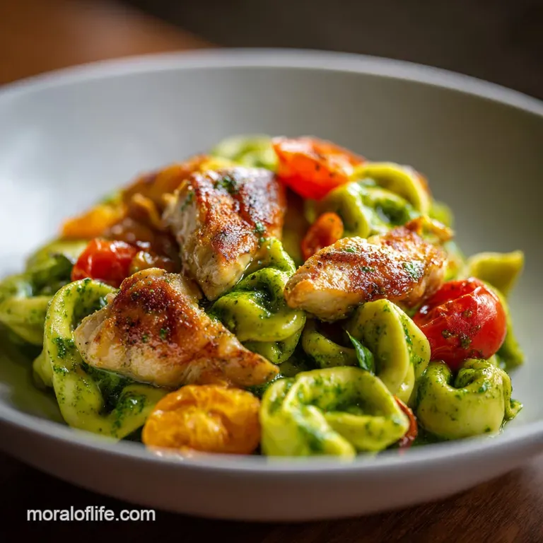 One Pan Pesto Chicken Tortellini and Roasted Veggies