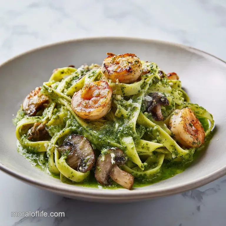 Pesto Shrimp Mushroom Pasta: Pan-Seared and Zesty
