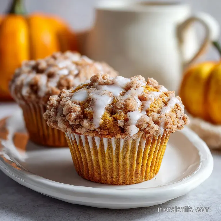 Warm pumpkin muffin split open, steam rising, crumbly texture revealed, a cup of coffee nearby ready to be enjoyed.