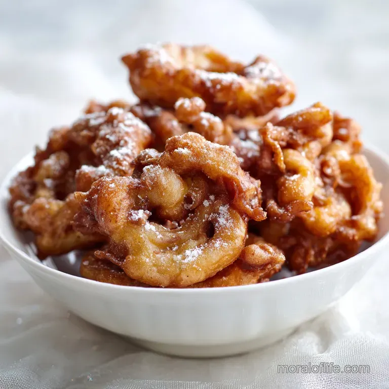 Stack of salted apple fritters on a white plate. Caramel sauce drizzled on top; coarse sea salt sprinkled for a sweet and ...