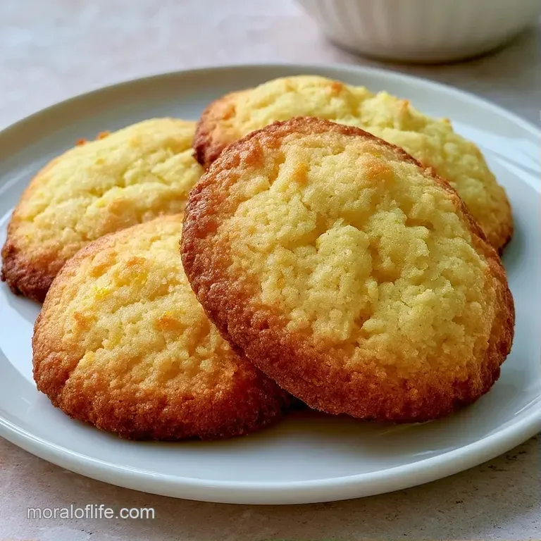 A neat stack of buttery yellow cookies paired with a fresh lemon wedge and a mint leaf on a white marble surface.