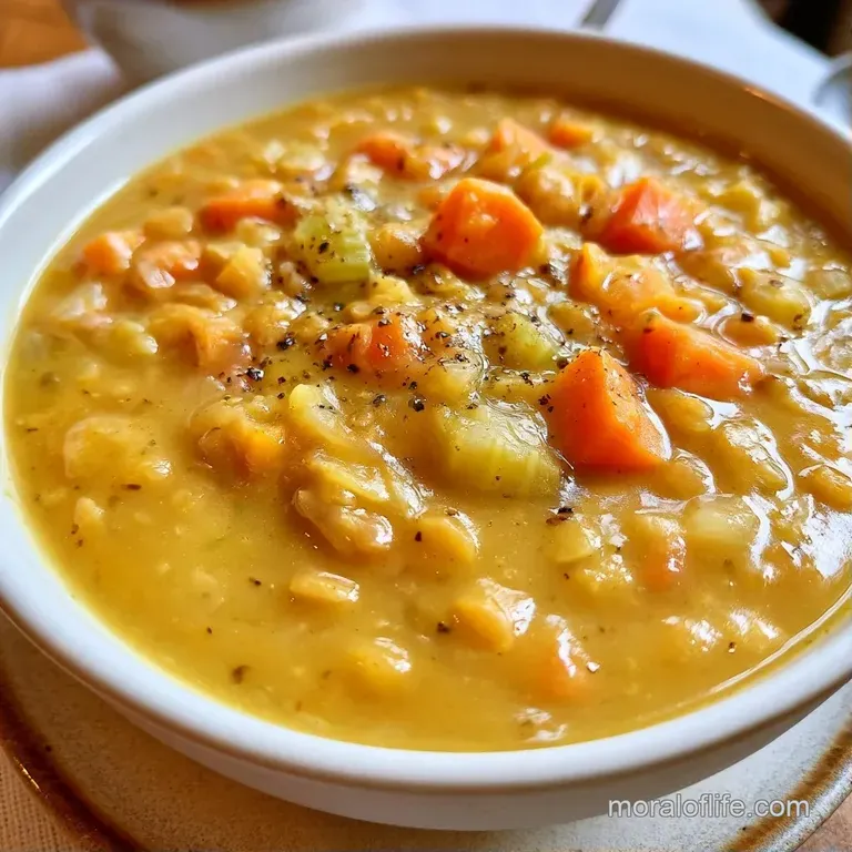 A steaming ceramic bowl of thick yellow soup paired with a toasted baguette slice and a bright lemon wedge.