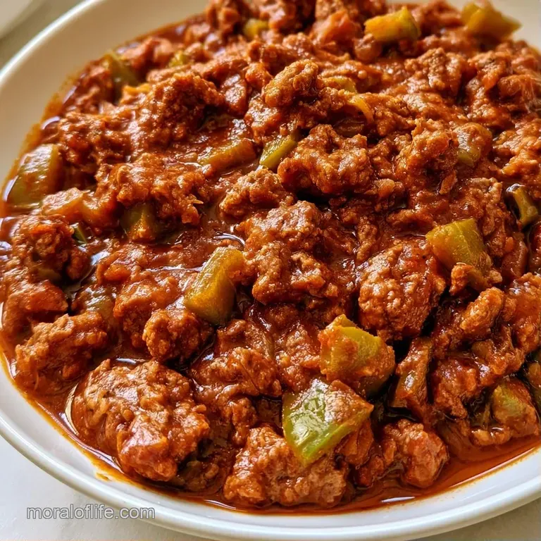 A white ceramic bowl filled with thick red stew, topped with a dollop of sour cream and fresh parsley.
