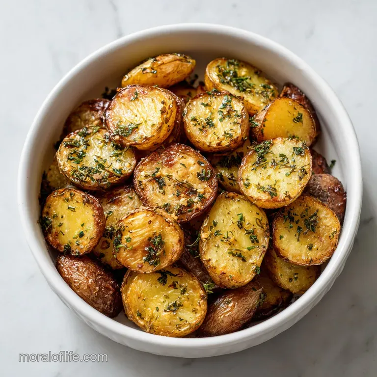 Creamy, herb-flecked potatoes artfully arranged on a white plate, adorned with a sprig of fresh rosemary.