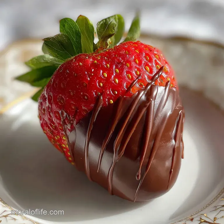 Elegant chocolate strawberries on a white plate, drizzled with white chocolate, a tempting contrast of color and texture.