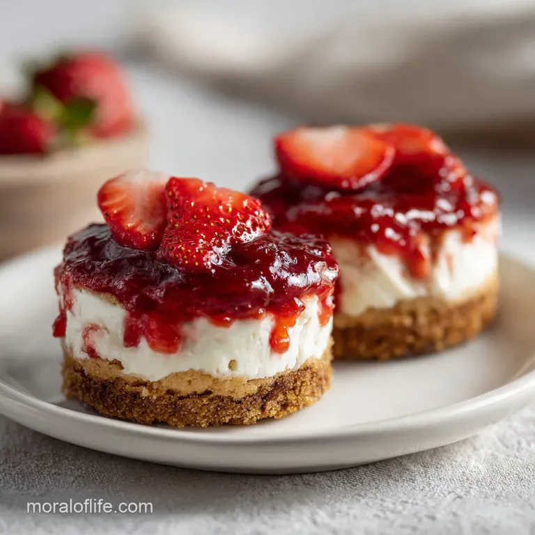 Strawberry cheesecake cookie on a white plate with a smear of jam; powdered sugar dusts the plate giving an elegant feel.
