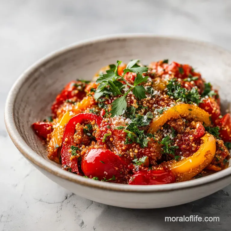 A generous slice of stuffed pepper casserole, rich with ground meat and tender vegetables, served with a dollop of sour cr...