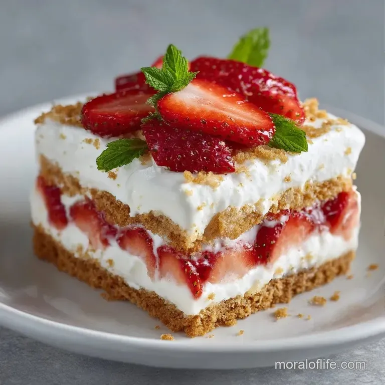 A delicate slice of berry tart on a white ceramic plate with a fresh mint leaf and a swirl of raspberry coulis.