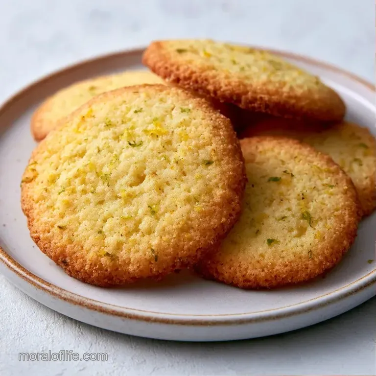 Delicate pale yellow wafers stacked neatly on a white plate, garnished with bright lemon zest and mint sprigs.