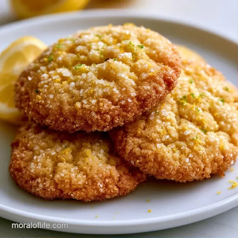 A neat stack of buttery yellow cookies on a white platter, accented with fresh lemon slices and a mint leaf.