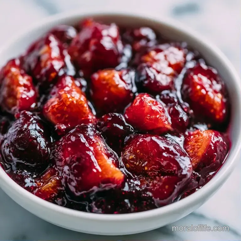Glossy, deep purple jam spread on golden toasted sourdough, garnished with fresh mint and a pinch of sea salt.